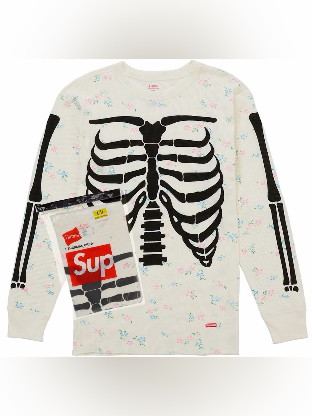 Supreme Cream Floral Bones Thermal Crew FW25